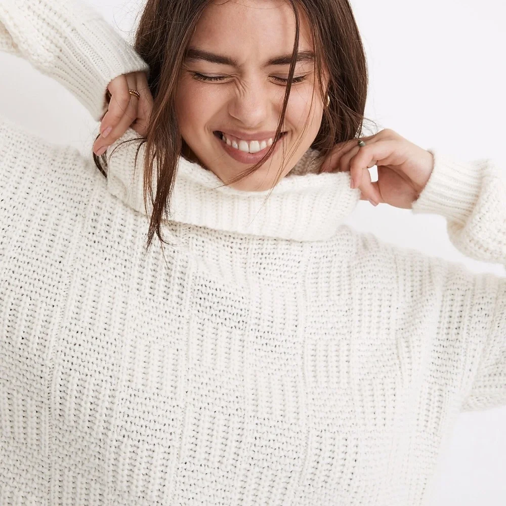NWT Madewell Checkered Turtleneck Sweater - Picture 2 of 6